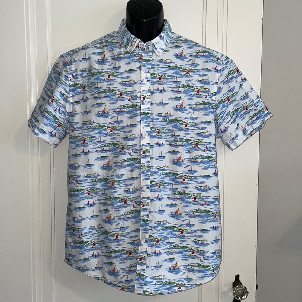 Nwot Denim & Flower short‎ sleeved shirt with water & boat print